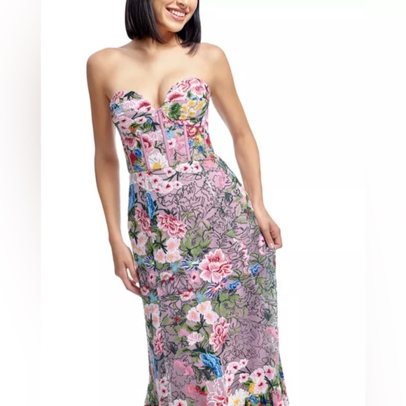 NEW Dress the Population Carina Embroidered Strapless Dress M/8-10 Blush Multi - Picture 3 of 15
